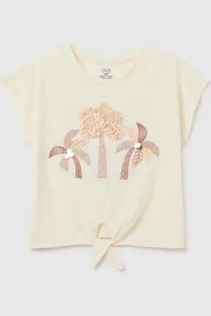 OVS T-shirt Da Bambina In Puro Cotone Regular Fit Con Nodo E Ricami