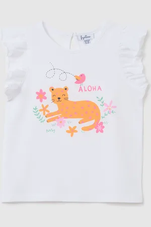 FAGOTTINO Maglietta Da Neonata In Puro Cotone Bianca Regular Fit Con Volant E Stampa, Bambina