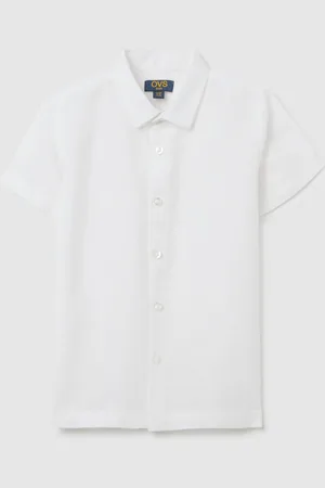 OVS Camicia Da Bambino In Misto Lino E Cotone Bianca Regular Fit Con Bottoni