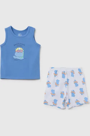 FAGOTTINO Completo Estivo Da Bambino In Puro Cotone Blu Regular Fit Con Stampa