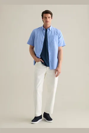 PIOMBO Camicia Da Uomo In Puro Cotone Azzurra Regular Fit Con Tasca Applicata