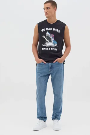 OVS OVS , Canotta Da Uomo In Puro Cotone Nera Regular Fit Con Stampa Maui & Sons