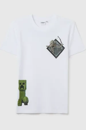 OVS T-shirt Da Ragazzo In Puro Cotone Bianca Regular Fit Stampa Minecraft, Bambino