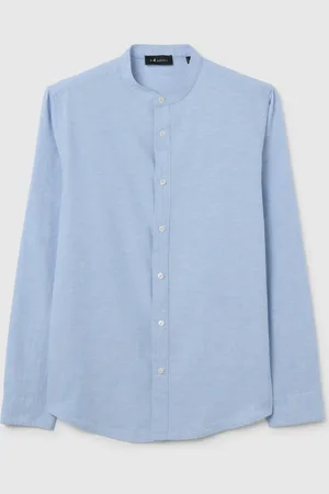 OVS Camicia Da Uomo In Cotone E Lino Azzurra Regular Fit Con Chiusura A Bottoni