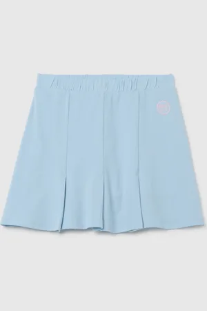 OVS Gonna Corta Da Donna In Puro Cotone Azzurra Regular Fit Con Pieghe