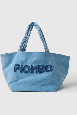 PIOMBO Shopper Da Donna In Puro Cotone Azzurra Con Manici Intrecciati
