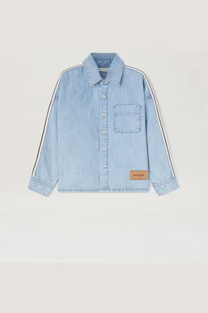 Palm Angels Chambray Track Shirt With Over Logo Kids