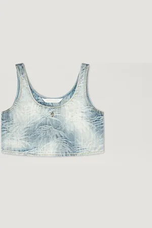 Palm Angels Palms Jacquared Denim Cropped Top Donna