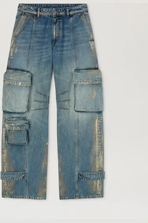Palm Angels Metal Brushed Cargo Denim Pants Donna