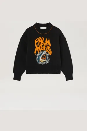 Palm Angels Shark Embroidered Knit Sweater Kids