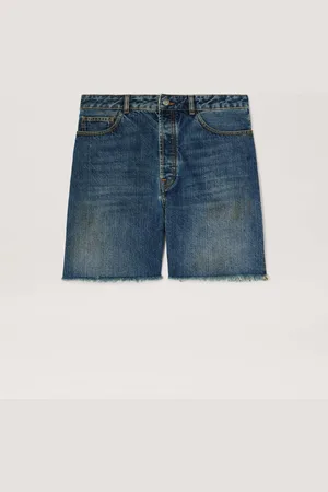 Palm Angels Lasered Curved Logo Denim Shorts Uomo - Chiaro