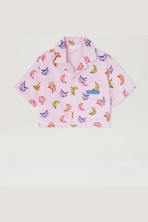 Palm Angels Bananas Print Cropped Short Sleeves Shirt Kids