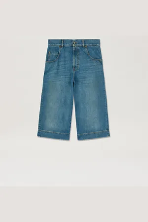 Palm Angels Lasered Curved Logo Denim Skater Bermuda Uomo