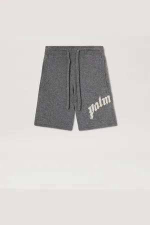 Palm Angels Curved Logo Embroidered Knit Shorts Uomo