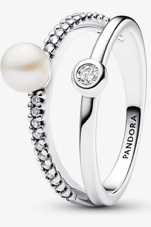 PANDORA Anello Doppia Fascia con Perla d’Acqua Dolce Coltivata e Pavè