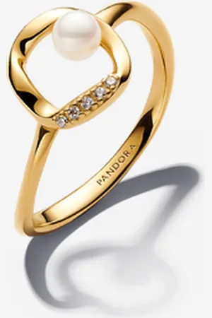 PANDORA Anello Cerchio Linea Sinuosa con Perla d