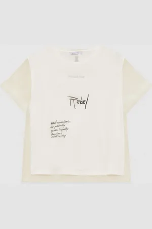 Patrizia Pepe T-shirt con slogan mix fabric