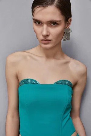 Patrizia Pepe Top aderente in crêpe con strass