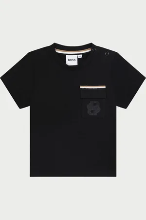 HUGO BOSS T-shirt nera per neonati con taschino