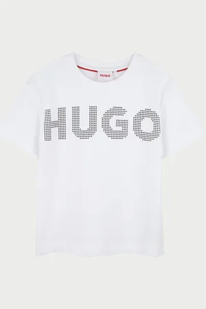 HUGO BOSS T-shirt bambina in cotone con logo borchiato
