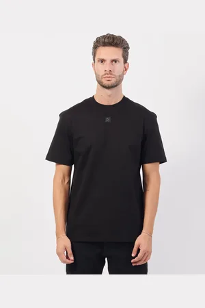 HUGO BOSS T-shirt nera regular fit in cotone intrecciato