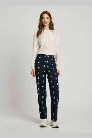 Pepe Jeans Pantalone chino con fiori ricamati