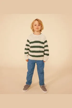 Petit Bateau Maglione irlandese in cotone a righe bambino