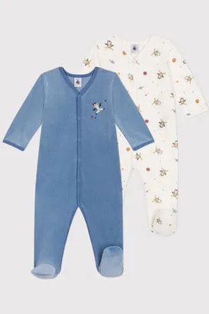 Petit Bateau Set di 2 pigiami neonato in ciniglia