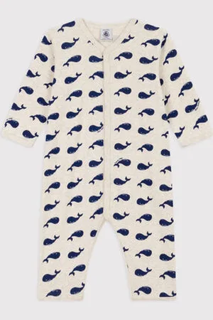 Petit Bateau Pigiama senza piedi in cotone motivo balene marine