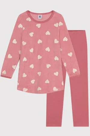 Petit Bateau Camicia da notte bambino in velluto con stampa a cuori