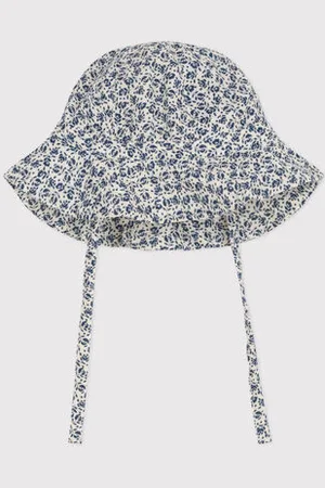 Petit Bateau Cappellino in garza di cotone a fiori blu bebè femmina