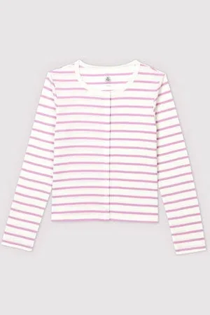 Petit Bateau Cardigan in cotone/lino a righe Donna