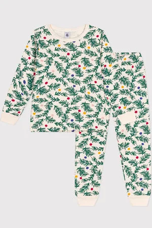 Petit Bateau Pigiama in tessuto felpato spazzolato con stampa ad albero di Natale bambino