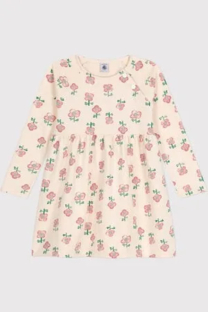 Petit Bateau Abito a maniche lunghe in tessuto felpato bambina