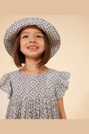 Petit Bateau Cappellino in garza di cotone a fiori blu bambina