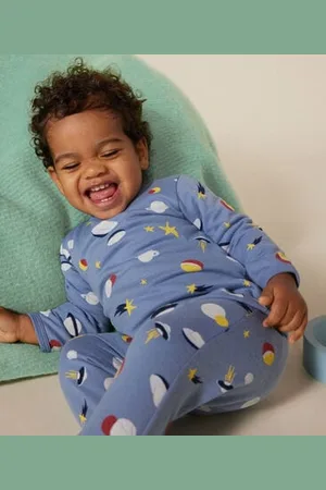 Petit Bateau Pigiama in tessuto felpato spazzolato con stampa spazio neonato