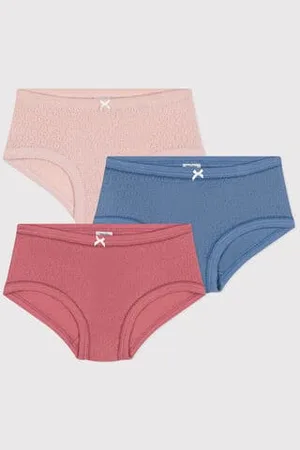 Petit Bateau Set di 3 slip a vita alta tinta unita in cotone traforato bambino