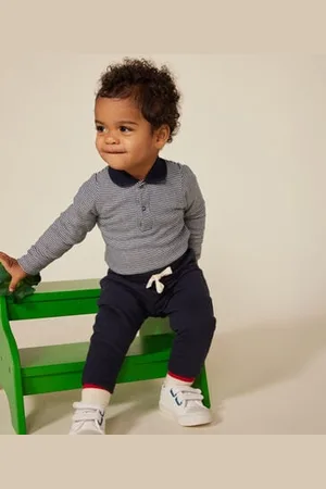 Petit Bateau Body a manica lunga a righe con colletto in cotone per bebè