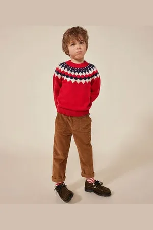 Petit Bateau Maglione jacquard in lana e cotone bambino