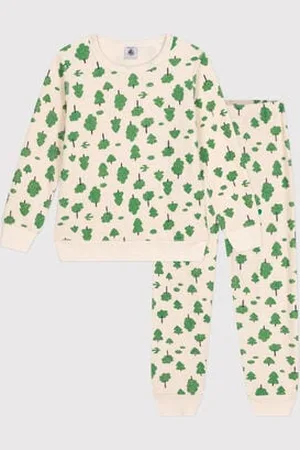 Petit Bateau Pigiama in spugna bouclette garzata con alberi stampati bambino
