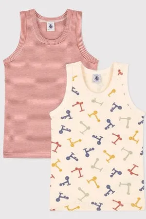 Petit Bateau Confezione da 2 canottiere bambino in cotone con monopattino