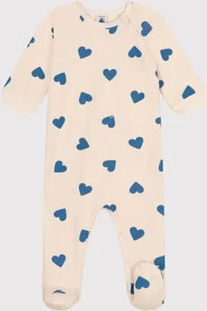 Petit Bateau Pigiama in tessuto felpato spazzolato con stampa a cuori neonato