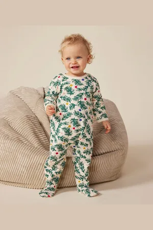 Petit Bateau Pigiama in tessuto felpato spazzolato con albero di Natale stampato neonato