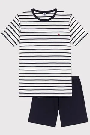 Petit Bateau Pigiama corto a righe marinière unisex a costine