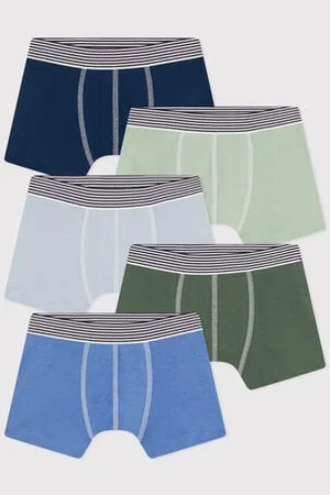 Petit Bateau Confezione da 5 boxer in cotone a tinta unita bambino