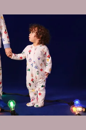 Petit Bateau Pigiama in tessuto felpato spazzolato con palline di Natale stampate neonato