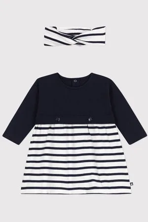 Petit Bateau Set composto da abito a maniche lunghe in tubique e cotone e fascia in tessuto a costine abbinata neonato