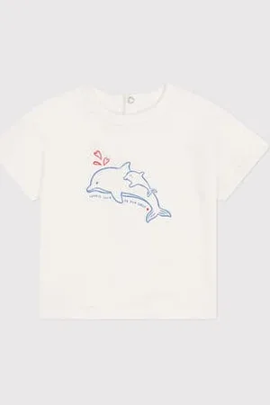 Petit Bateau T-shirt a maniche corte in cotone tinta unita neonato