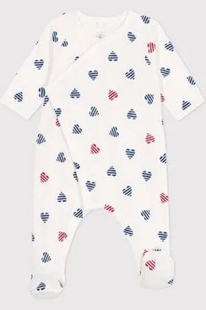 Petit Bateau Pigiama in cotone con cuore a righe neonato