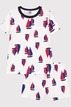 Petit Bateau Pigiama corto in cotone per bambini con stampa a barchetta